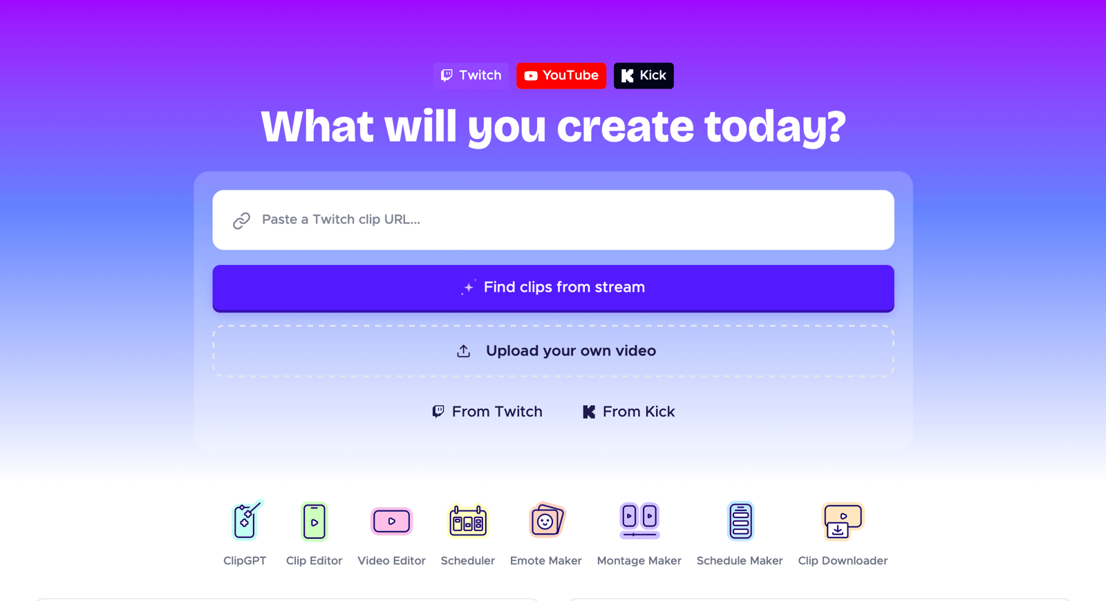 StreamLadder dashboard where you paste a Twitch clip URL or upload a video to convert it for TikTok and Shorts